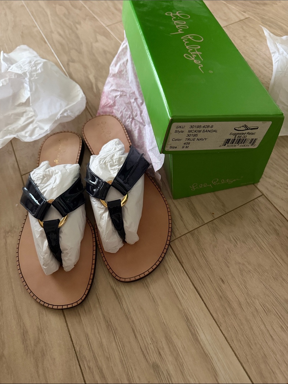 New in Box Lilly Pulitzer Navy Mckim Sandals Size 9